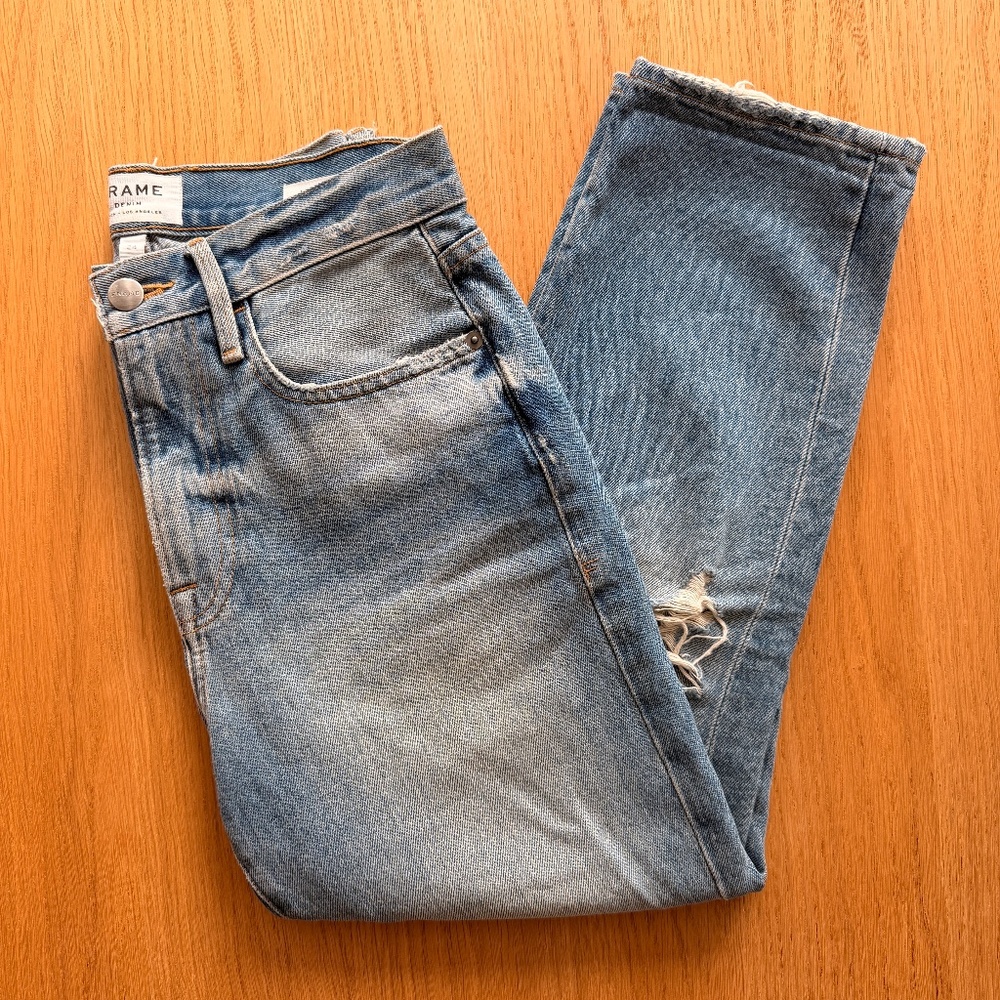 Distressed Straight Leg Ankle Jeans - Size 24